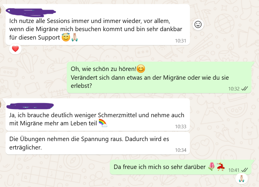 Rückmeldung, dass weniger Schmerzmittel gebraucht werden und mehr am Leben teilgenommen wird