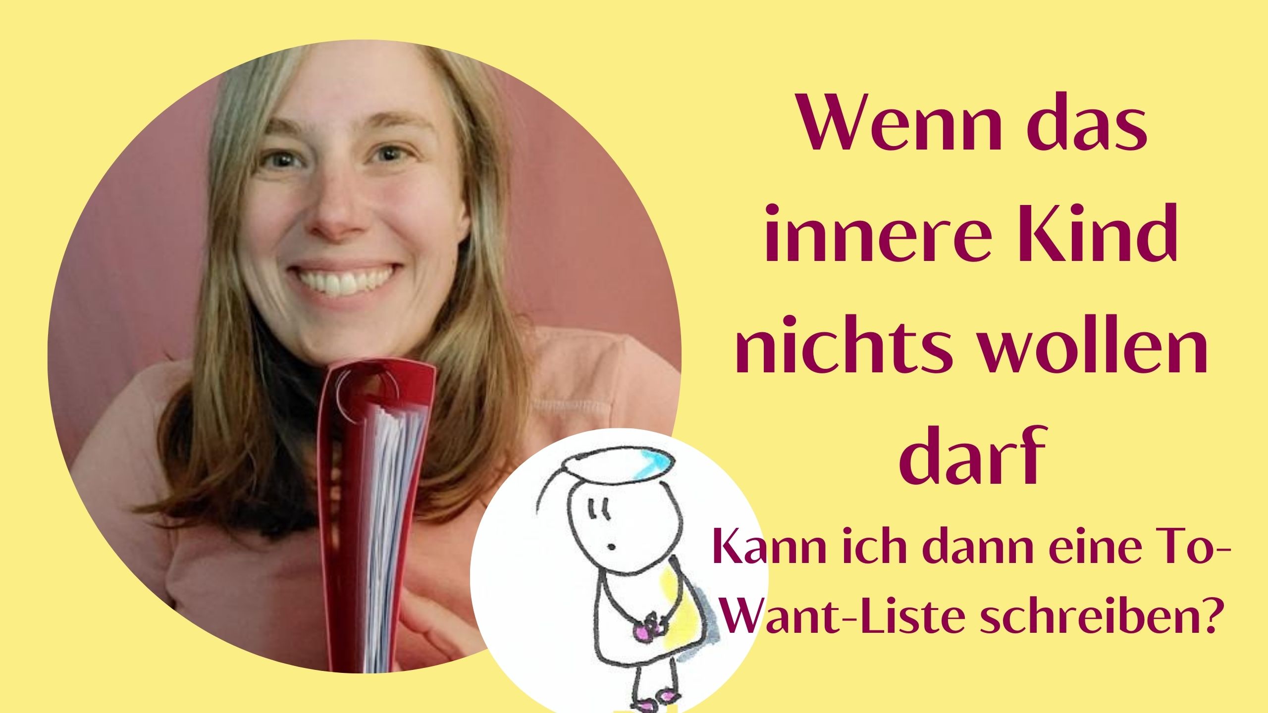 Sara mit ihrer Mappe von therapeutischen Begleitungen, eine Zeichnung einer Figur, die sich schämt, Titel des Blogartikels
