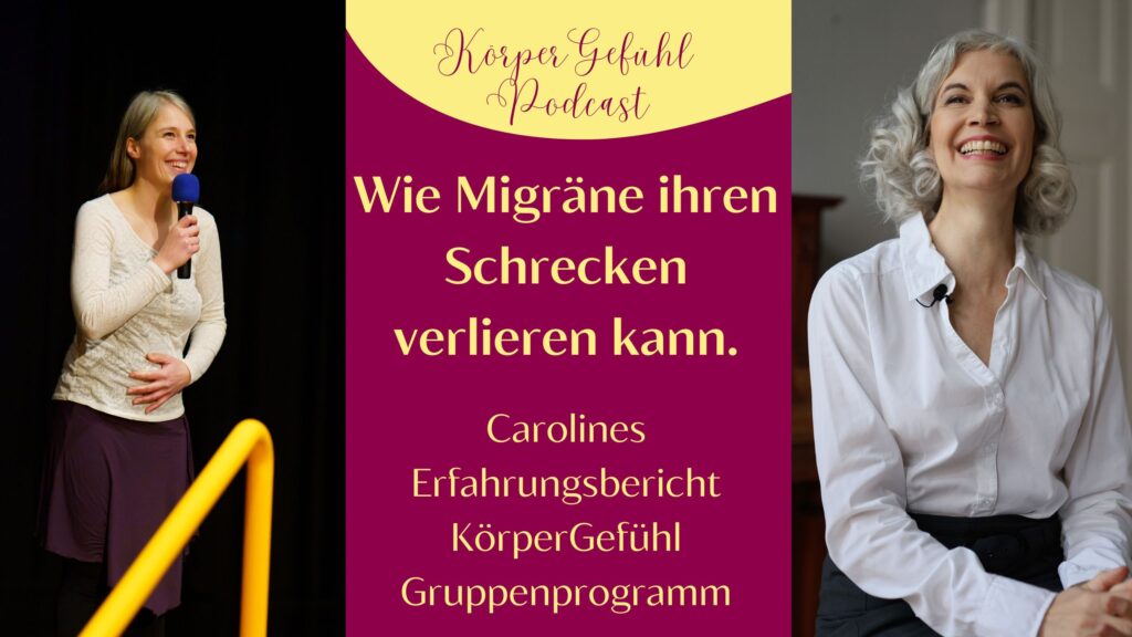 Bild von Sara mit Mikrofon, Caroline lacht in die kamera Titel des Artikel und der gleichnamigen Podcastfolge