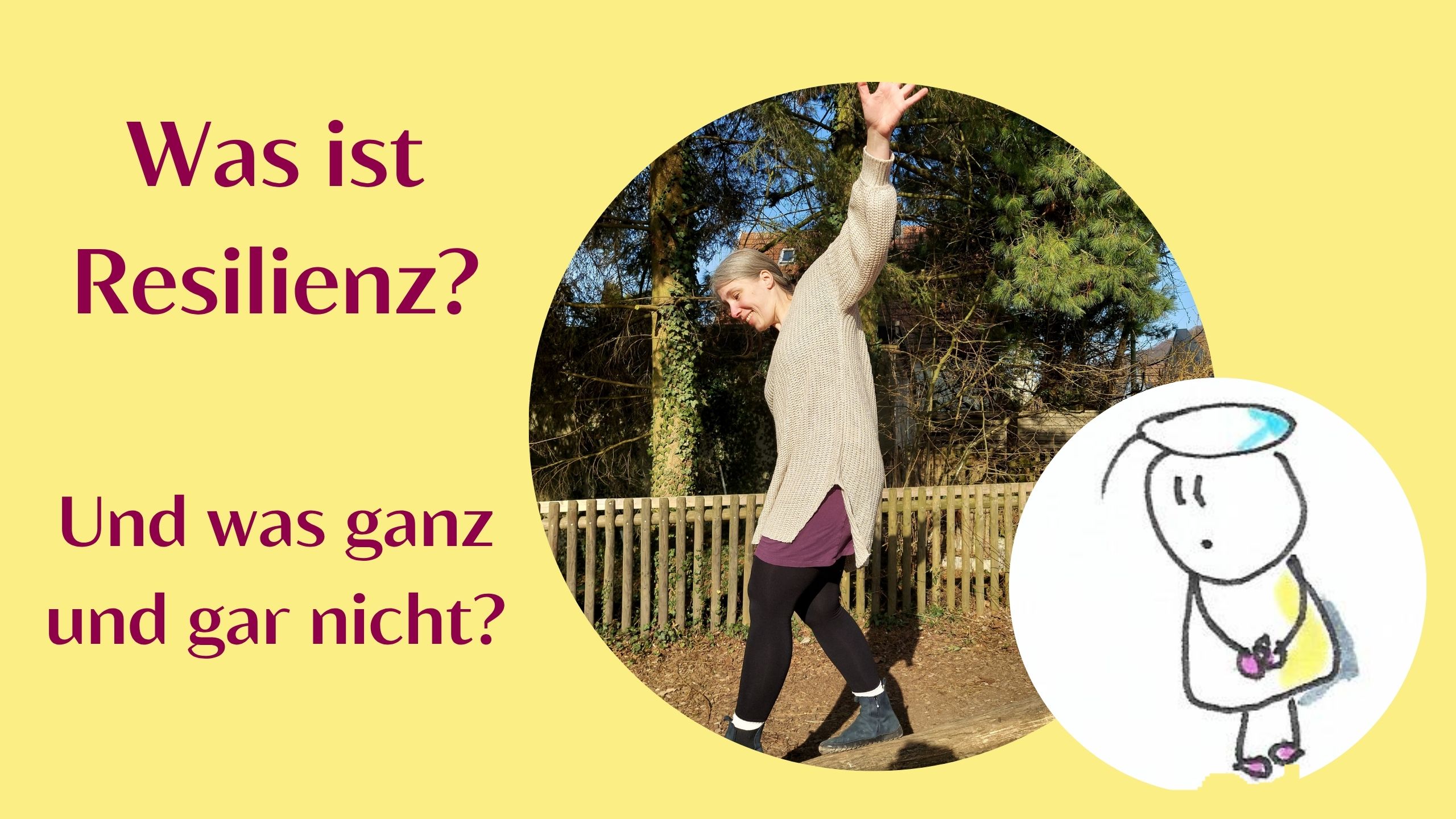 Sara balanciert über einen Baumstamm, Eine Zeichnung zeigt ein unsicheres Kind