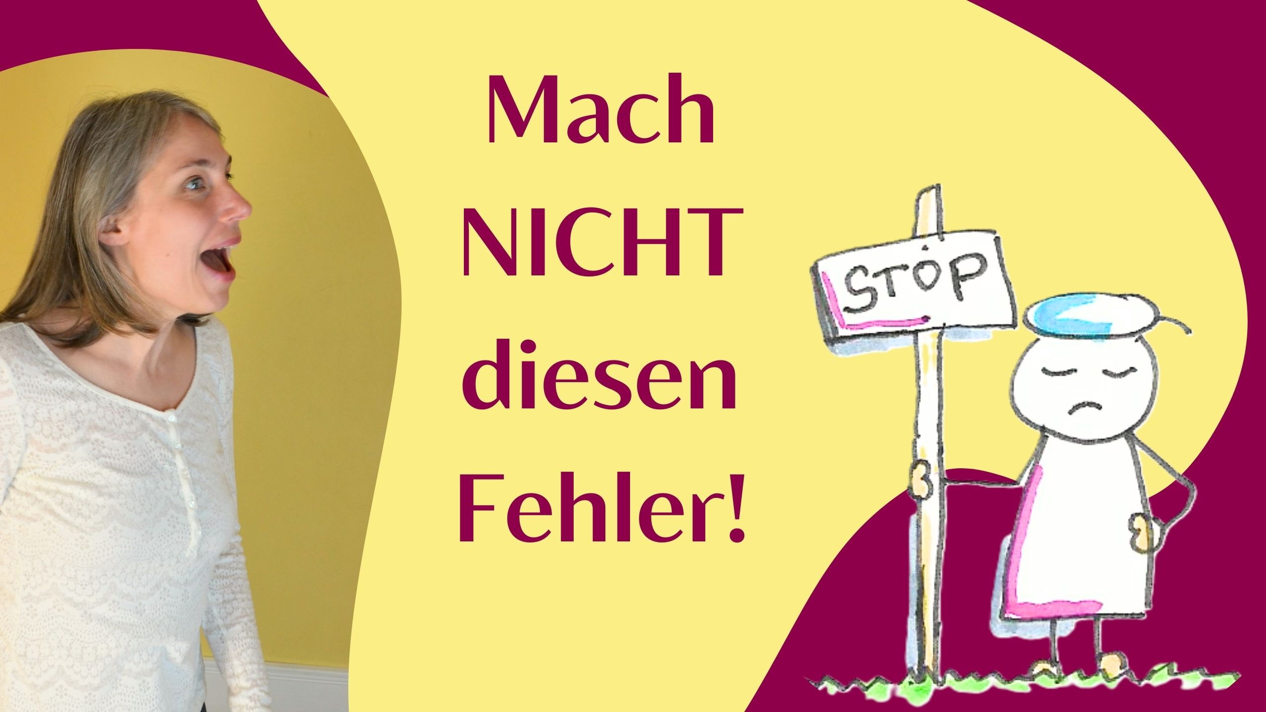 Sara ruft "Mach nicht diesen Fehler" Rechts eine Comic Figur, die ein Stopp Schild hochhält