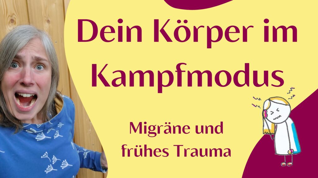 Sara schreit Titel Dein Körper im Kampfmodus Zeichnung einer figur, die sich vor Schmerzen den kopf hält