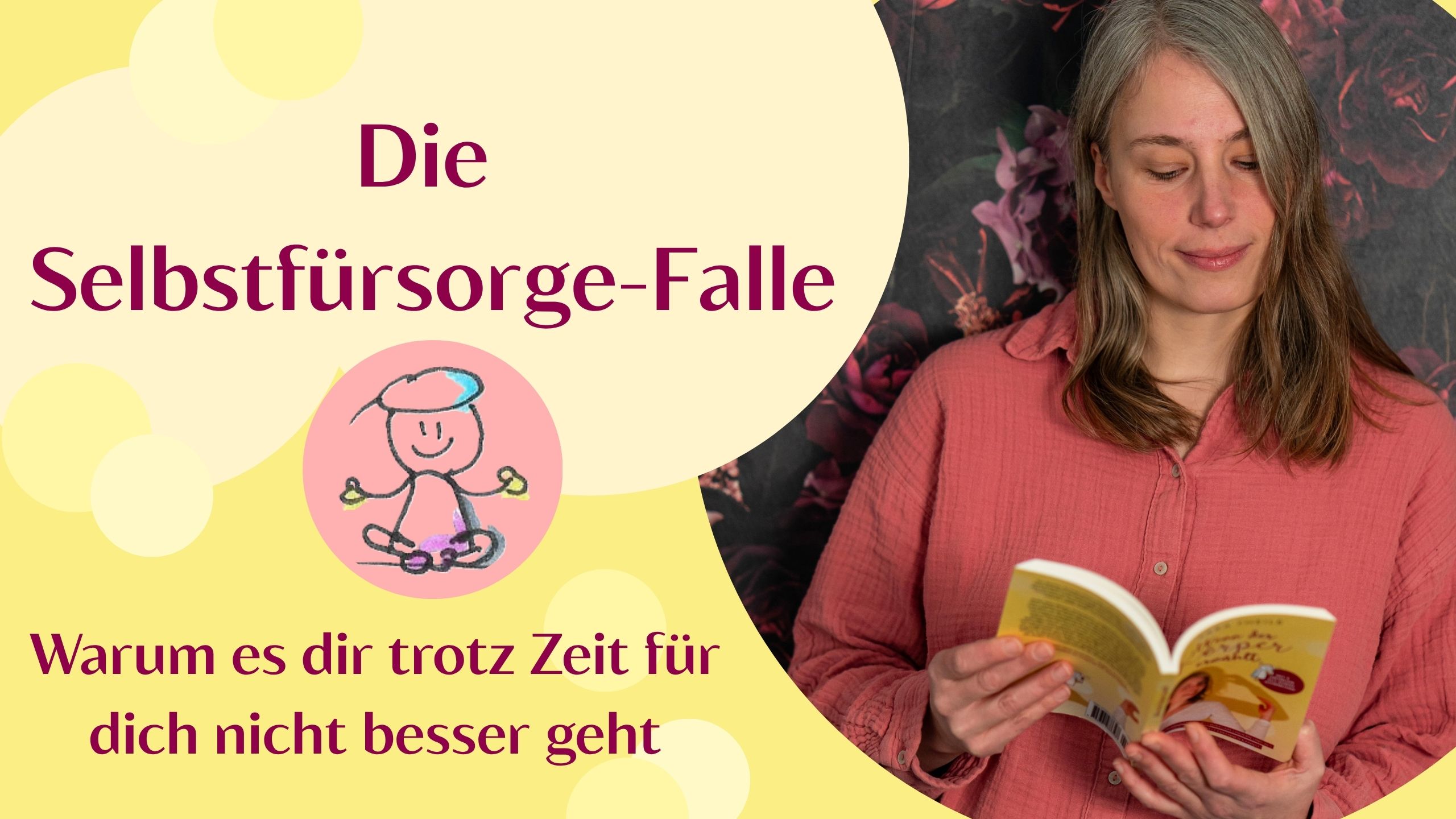 Sara liest nachdenklich ein Buch, Sketchnote von einem Männchen im Schneidersitz